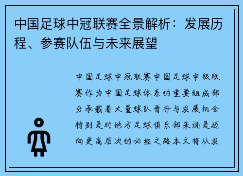中国足球中冠联赛全景解析：发展历程、参赛队伍与未来展望
